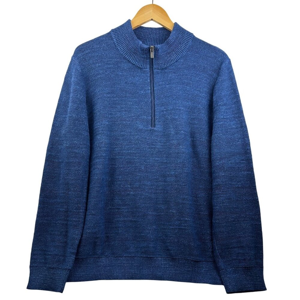L.L. Bean Sweater Mens Large Organic Cotton Blue Qtr Zip Blue Grandpa Preppy
